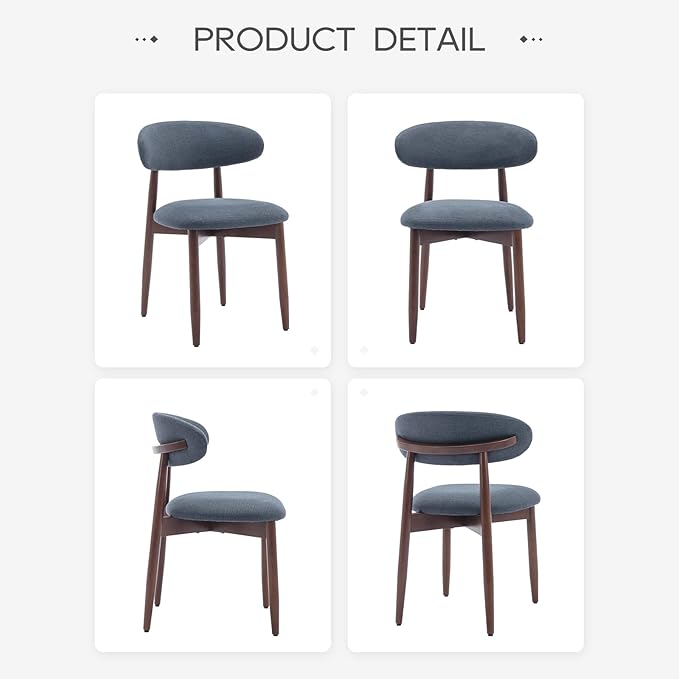 COLAMY Wooden Dining Chairs Set of 4, Modern Fabric Upholstered Dining Room Chair, Farmhouse Kitchen Side Chairs with Foot Pegs, Blue