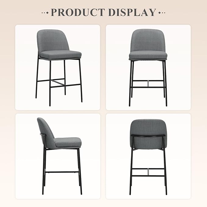 COLAMY Counter Height Bar Stools Set of 6, 25 Inch Modern Fabric Kitchen Island Stools with Back, Upholstered Counter Barstools Armless Bar Chairs with Metal Legs for Island Dining Room Bar,Dark Grey