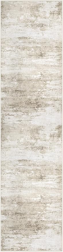Washable 2x8 Runner Rug for Hallway: Kitchen Runner Non Slip Neutral Soft Abstract Modern Low Pile Stain Resistant Carpet Runner for Entryway Bedroom Bathroom Laundry Indoor Floor (Beige, 2'x8')