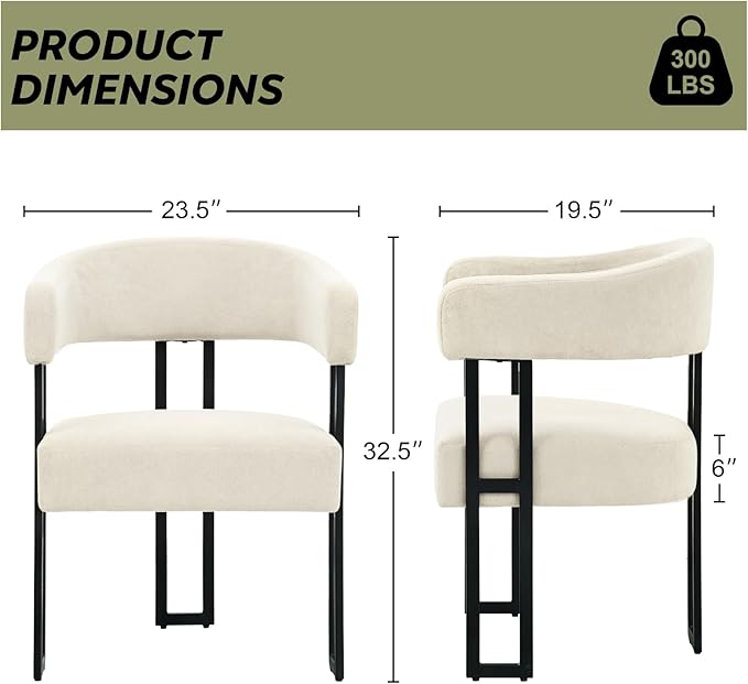 SIMTONAL Mid-Century Modern Dining Chairs Set of 4, Armrest Barrel Dining Chairs Side Accent Chairs with Curved Back, Upholstered Armchairs for Kitchen, Soft Teddy Fleece Surface, White