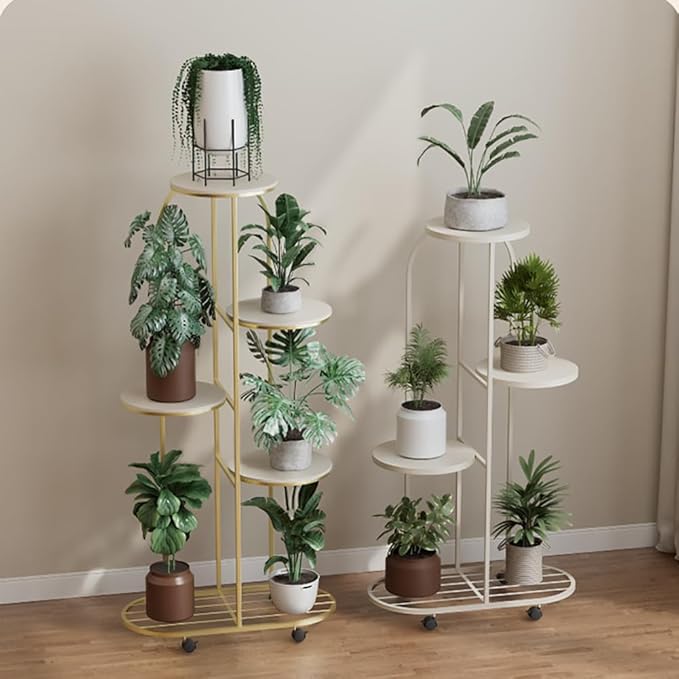 Plant Stand Metal Multiple Flower Pot Holder Shelf with Wheels Indoor Outdoor Planter Display Shelving Unit for Patio Garden Corner Balcony Living Room