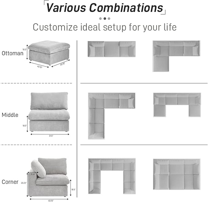 Cloud Modular Sectional Sofa Couch,120.45" Convertible Couches 3 Seater Sofa for Living Room,Minimalist Deep Sofa Couches,Sofa Covers Washable&Replaceable(Grey)
