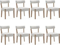 ZJhome Dining Chairs,8 Pack Mid-Century Modern Wooden Kitchen Chairs with Linen Upholstery - Low-Back Woven Design for Kitchen & Dining Room,Beige Fabric
