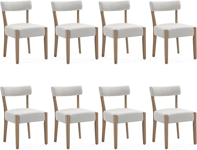 ZJhome Dining Chairs,8 Pack Mid-Century Modern Wooden Kitchen Chairs with Linen Upholstery - Low-Back Woven Design for Kitchen & Dining Room,Beige Fabric
