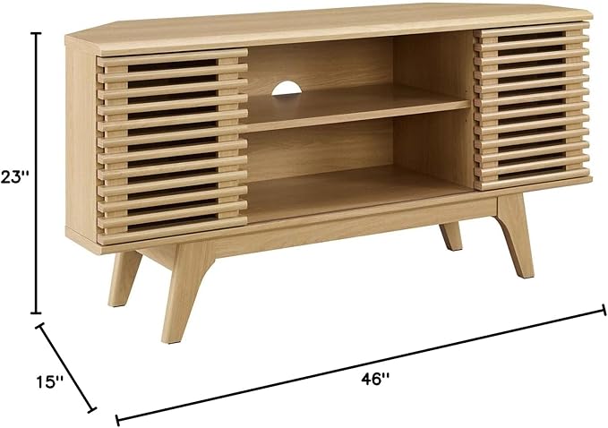 Modway Render Mid-Century Modern Low Profile 46" Corner Media TV Stand in Oak, 15 x 46 x 23