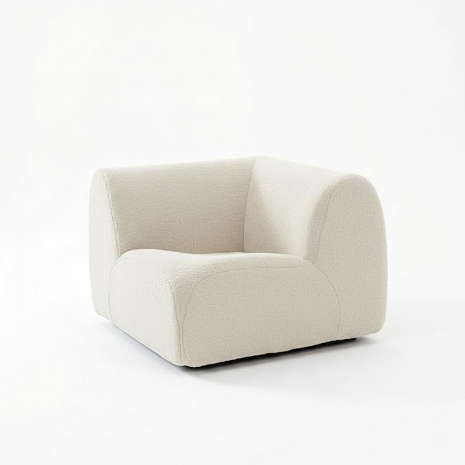 Curved Single Sofa Corner Chair, 38" Boneless Sherpa Couch, Comfy Teddy sofas for Small Spaces, Modern Sectional Modular Couches for Living Room, Bedroom, Apartment, Dorm, Office– No Assembly, White