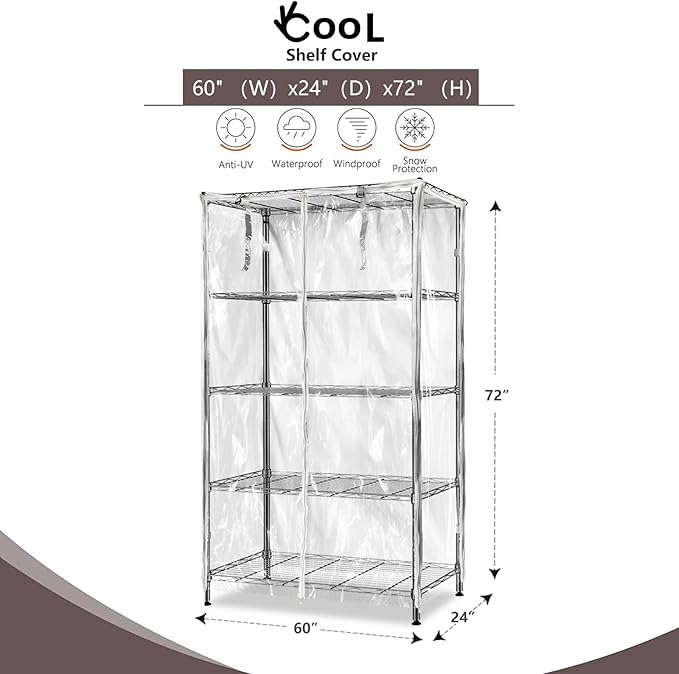 okcool Waterproof Shelf Cover,All Clear Wire Shelf Cover with Zipper,Transparent PVC Clearly Visible.(Fits 60" Wx24 Dx72 H Shelves)