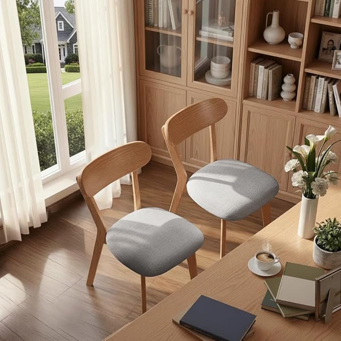 100% Solid Wood Dining Chairs,Mid Century Modern Dining Chairs with Upholstered Cushion,Kitchen,Dining Room Chairs Set of 1/2/4 (1, Original Color Grey Upholstery)