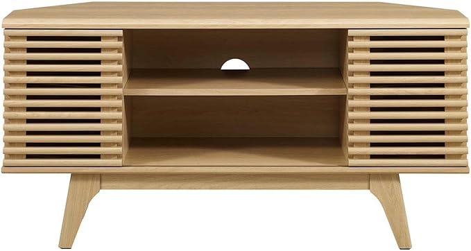 Modway Render Mid-Century Modern Low Profile 46" Corner Media TV Stand in Oak, 15 x 46 x 23