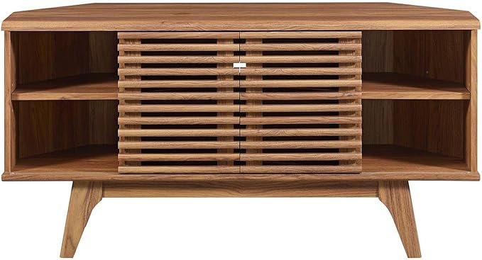 Modway Render Mid-Century Modern Low Profile Corner Media TV Stand in Wal, 15 x 46 x 23
