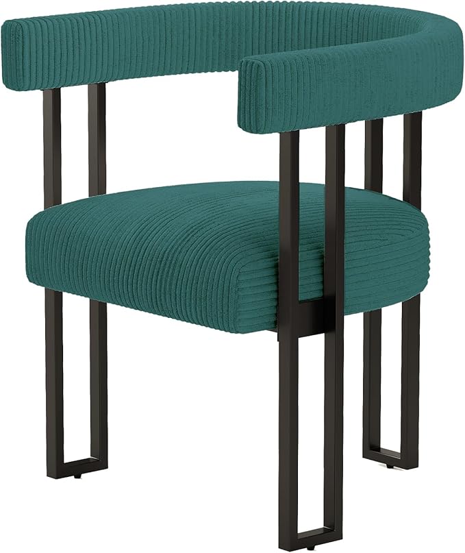 VIRRMO Boucle Dining Chair Corduroy Upholstered Dining Room Chairs Kitchen Chairs with Metal Legs Mid Century Modern Chair for Dining Room, Kitchen (Peacock Green, 1)