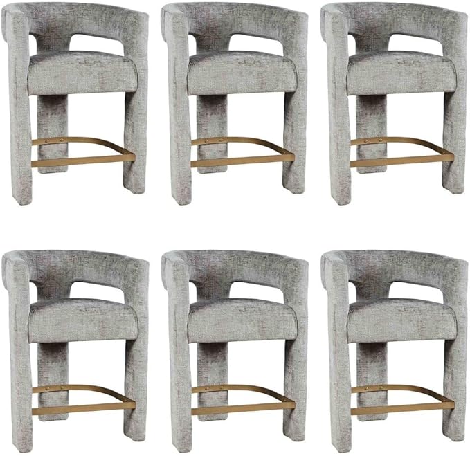 Jofran Gwen Gray Upholstered Counter Stool with Arms – Versatile Barstools – Stylish Seating for Kitchen Dining Room or Home Bar, Natural, Modern Counter Stools, Set of 6