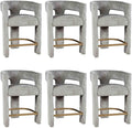 Jofran Gwen Gray Upholstered Counter Stool with Arms – Versatile Barstools – Stylish Seating for Kitchen Dining Room or Home Bar, Natural, Modern Counter Stools, Set of 6