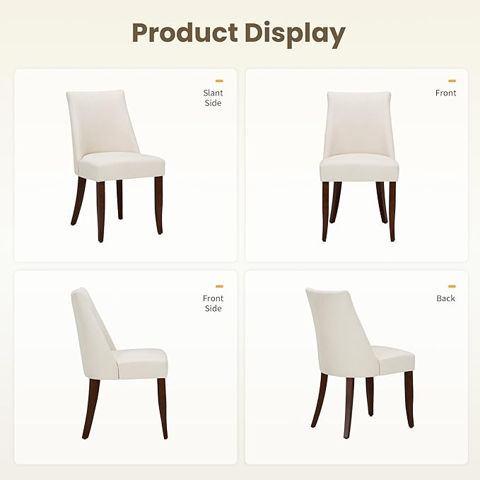 Wooden Dining Chairs Set of 6, Upholstered Farmhouse Fabric Dining Room Chair, Mid Century Kitchen Chair for Restaurant & Cafe, Beige