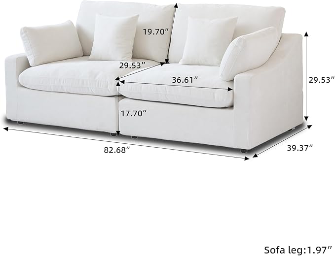 Modular Sectional Sofa Cloud Couch, 82.68" Love Sofa with Pillows, Modern Minimalist Deep Seat Sofa Couches for Apartment Small Space, Sofa Covers Washable&Removable, White