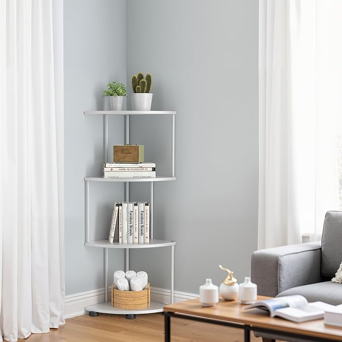 haomsj Metal Corner Shelf Stand 4 Tier 41",Sturdy Baking Paint Process Corner Shelves Display Shelf for Living Room Decor,Wall Corner Bookshelf Office Small Space (White)