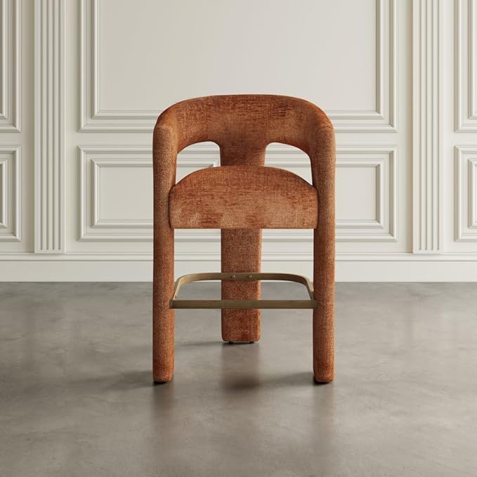 Jofran Gwen Rust Upholstered Counter Stool with Arms – Versatile Barstools – Stylish Seating for Kitchen Dining Room or Home Bar, Natural, Modern Counter Stools, Set of 2