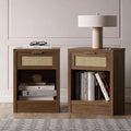 Walsham Night Stand Set 2, Rattan Nightstand with Charging Station, Modern End Table with Drawers, Bed Side Tables Set of 2 for Bedroom Living Room Sofa Couch Office (Special Walnut)