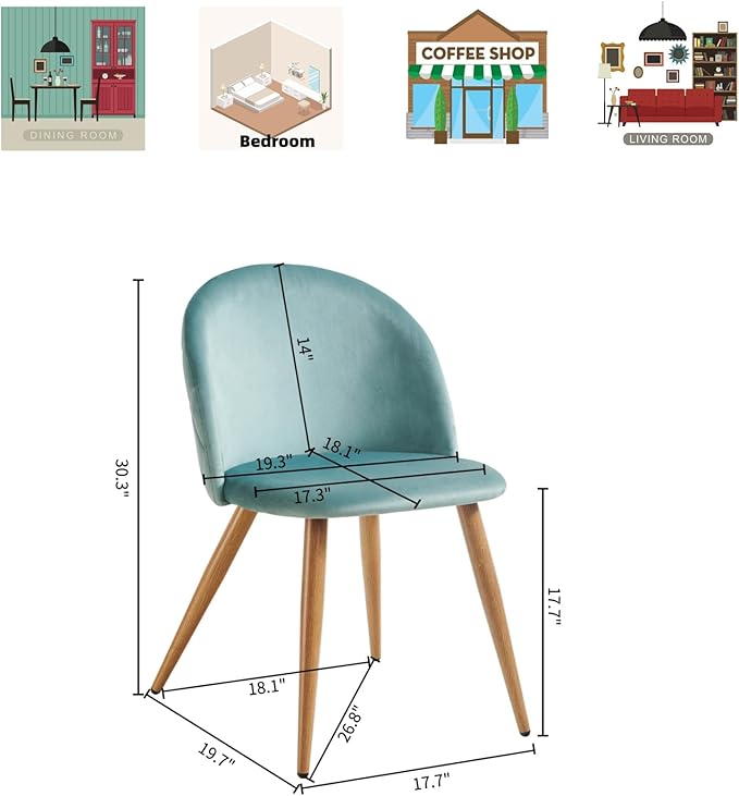 Homy Casa Dining Chairs Set of 4 Velvet Accent KitchenChairs Set Scandinavian Style Side Chair Set for Living Dining Room Lounge, Metal Legs and Soft Seats, Green 4PCS