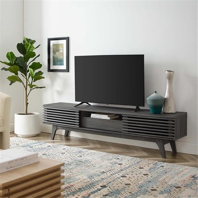 Modway Render Mid-Century Modern Low Profile 70 Inch TV Stand in Charcoal, 70"