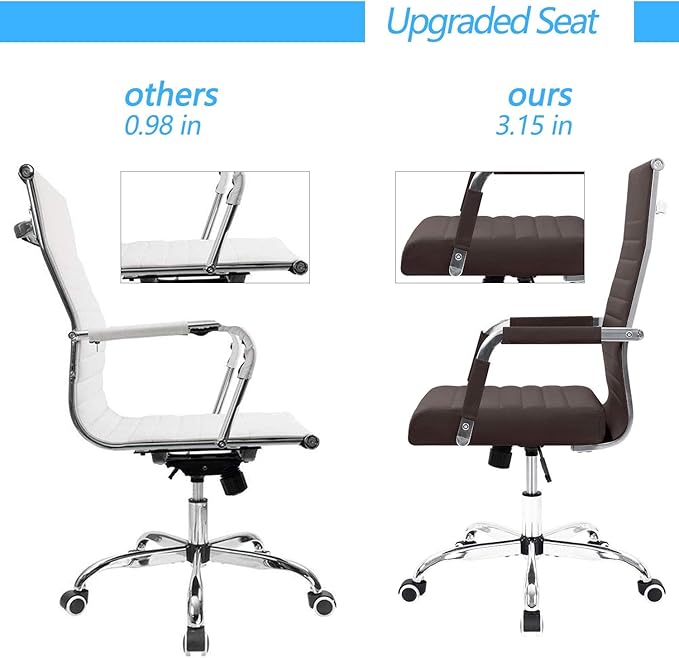 Furmax Ergonomic Office Desk Chair, Executive Ribbed Mid-Back PU Leather Conference Room Chair Adjustable Swivel Chair with Arms (2, Brown)