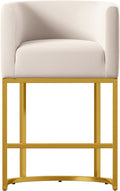 26" Modern Counter Height Bar Stools,Velvet Fabric Upholstered Barrel Barstools with Backs,Island Chairs bar stools Set of 1,Metal Gold Frames,Beige White Velvet
