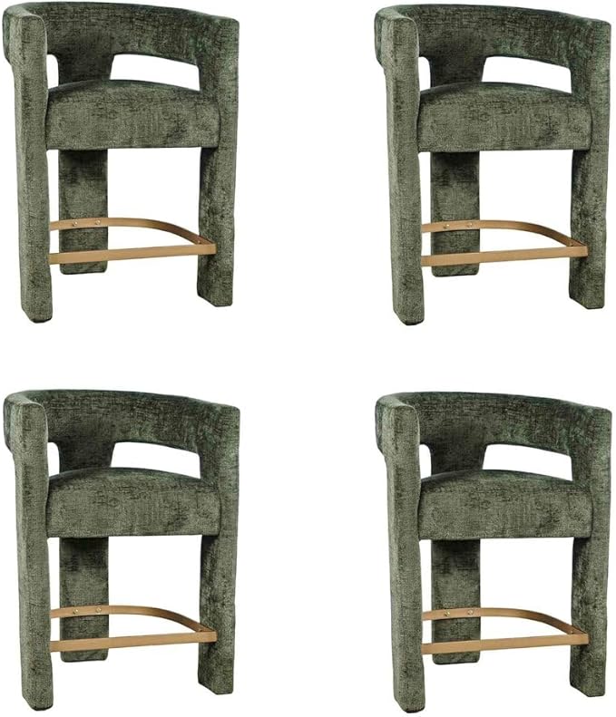 Jofran Gwen Forest Upholstered Counter Stool with Arms – Versatile Barstools – Stylish Seating for Kitchen Dining Room or Home Bar, Natural, Modern Counter Stools, Set of 4