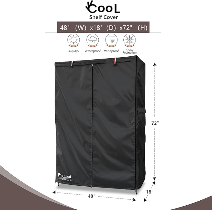 okcool Waterproof Shelf Cover,600D Heavy Duty Wire Shelving Unit Cover,Shelf Display Rack Protector Cover with Zipper,One Side See Through Panel.(Black,Fits 48" Wx18 Dx72 H Shelves)