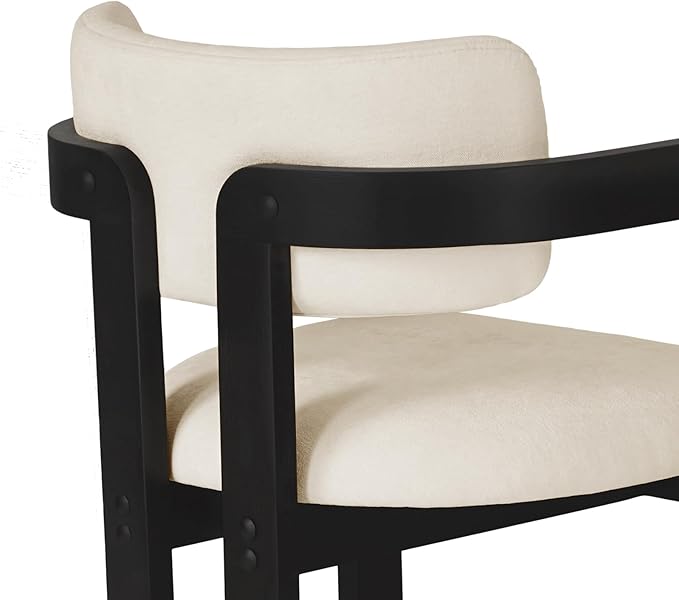 SIMTONAL Soild Wood Boucle Dining Chairs Set of 2-Black Accent Chairs with Arms, Soft Linen Fleece Upholstered Armchairs for Kitchen Dining Living Room