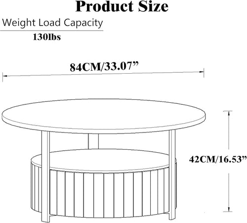 33.07" Round Coffee Table with Storage, 2 Tier Modern Wood Center Table with Drawer, 2 Tiers and 1 Drawer, Accent Table for Living Room, Apartment, Small Space.(Walnut)