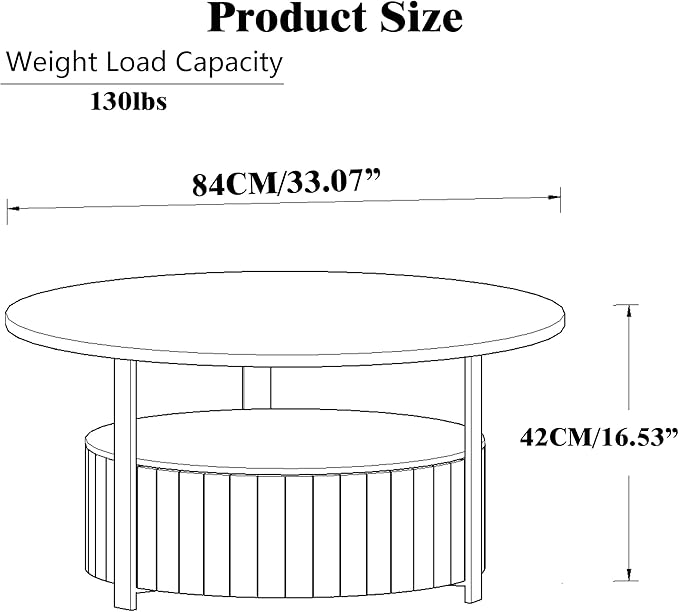 33.07" Round Coffee Table with Storage, 2 Tier Modern Wood Center Table with Drawer, 2 Tiers and 1 Drawer, Accent Table for Living Room, Apartment, Small Space.(Black)
