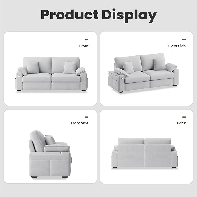 76.38'' Modern Loveseat Sofa, 2 Seats, Light Grey | USB/Type-C Port, Side Storage, Removable Cover, Easy Assembly, For Small Spaces, Living Room