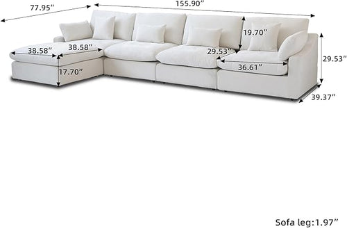155.9" L Shape Cloud Modular Couches for Living Room, Modern Sectional Sofa with Chaise Ottomans, Deep Seat Couch Cushion Covers Washable&Removable, Sectional Sofas for Home Office Apartment (White)