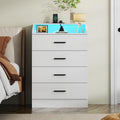 Gyfimoie 4 Drawers Dresser with Power Outlet, Chest of Drawers with LED Light, White Dresser Organizer with Open Storage Cubby, Modern Nightshatnd for Bedroom, Living Room, Entryway, Hallway