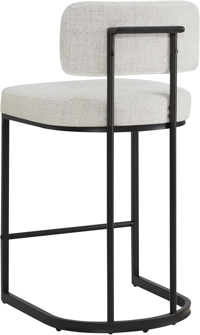 26" H Counter Height Bar Stools Set of 4, Modern Linen Fabric Upholstered Barstools with Backrest for Kitchen Island, Black Metal Frames, Wheat