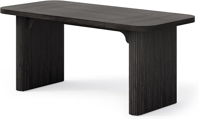 LITTLE TREE 62-Inch Computer Desk, Large Simple Writing Desk with Fluted Double Pedestal, Modern Home Office Desk, Wooden 5 Ft Small Conference Meeting Seminar Table, Charcoal Black