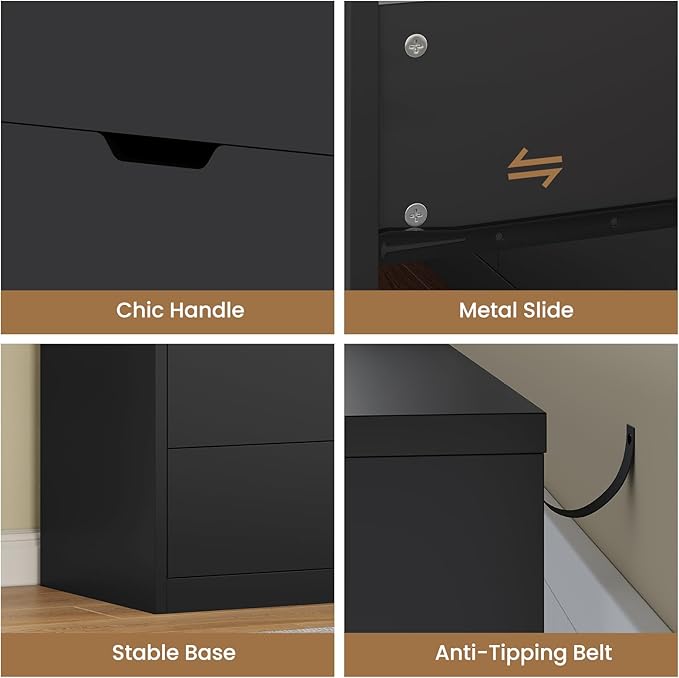 HAUOMS 9 Drawer Dresser for Bedroom, Large Black Chest of Drawers for Bedroom,Long Modern Dressers with Drawers for Living Room, Hallway