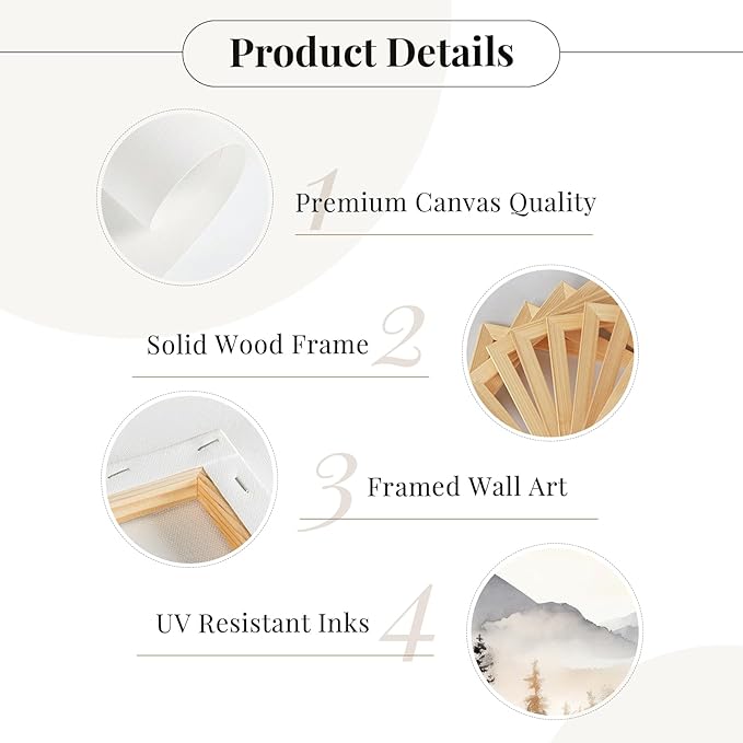 Neutral Mountain Wall Art Decor Set of 3 Forest Canvas Wall Art Poster Landscape Wall Art Artwork Modern Pictures Abstract Painting Watercolor Prints for Living Room Bedroom 16x24 Inch Wrapped Canvas