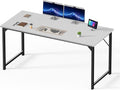 DUMOS 63 Inch Computer Desk for Home Office, Modern Study Work Table Simple Style for Bedroom, Large Writing Desks with Triangular Reinforcement, Wood White