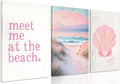 Yudinbin Framed Pink Beach Preppy Coastal Canvas Wall Art Girls Aesthetic Room Decor Painting Poster Print for Girls Bedroom Dorm Home 16x12 in