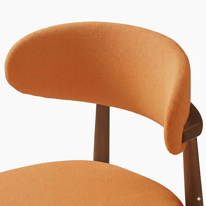 Modern Solid Wood Dining Chairs Set of 2 with Curved Back, Ergonomic Upholstered Seat, Natural Wood Legs with Adjustable Anti-Slip Foot Pad (Orange-Walnut, Set of 2)