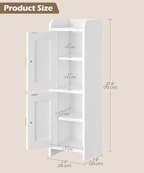 Akxomel Small Bathroom Cabinet with 2 Doors, 7.9''D x 7.9''W Narrow Toilet Paper Storage Cabinet, Bathroom Organizer for Small Spaces, Slim Corner Unit with Adjustable Shelf, White