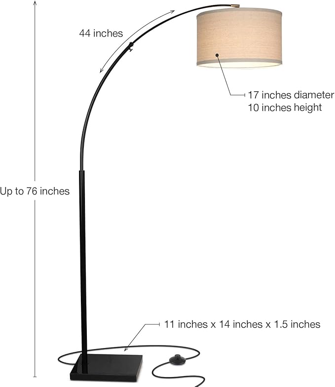 Brightech Logan Arc Floor Lamp, Bright Standing Lamp for Living Rooms, Offices & Bedrooms, Modern Living Room Décor, Tall Hanging Floor Lamp for Reading and More – Black