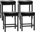 Sweetcrispy 24 inch Bar Stools Set of 4, Upholstered Modern Counter Height Bar Stools for Kitchen Island Modern PU Leather Sadless Stools Chair with Metal Base and Footrest,Black
