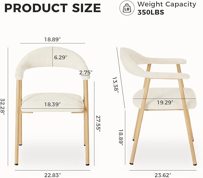 DUMOS Dining Chairs Set of 4, Linen Fabric Upholstered Kitchen Side Chairs with Curved Backrest & Metal Legs, Modern Farmhouse Accent Chairs for Dining Room Kitchen Living Room Cafe, Beige