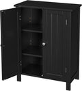 SUPER DEAL Modern Bathroom Floor Storage Cabinet with Adjustable Shelf and Double Door Rust Proof, Living Room Modern Home Furniture Storage Organizer Cabinet, Black
