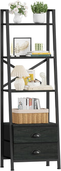 Furologee 4-Tier Ladder Shelf,Small Bookshelf with 2 Drawers,Vertical Bookcase Storage Rack Organizer,Display Bookshelves for Living Room,Bedroom,Bathroom,Home Office,Kitchen,Black Oak