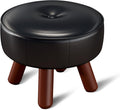 oakvivo 13in Small Foot Stool Ottoman, Round Faux Leather Foot Rest, Footstool Ottomans with Rubber Legs Under Desk, Footrest for Couch, Living Room, Bedroom, Office, 13''L x 13''W x 10.2''H, Black