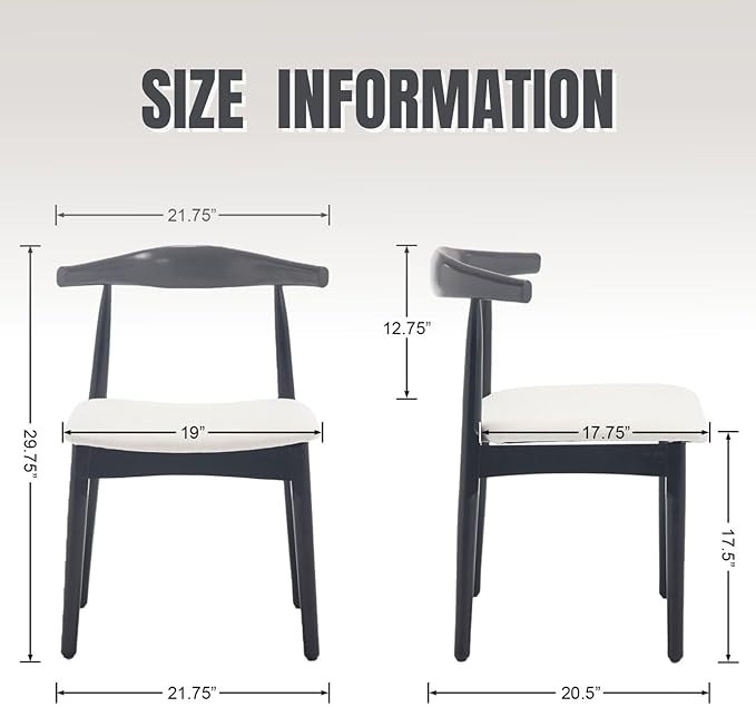 ROCITY Black Dining Chairs Set of 2 Wood Kitchen Chairs with Linen Fabric Cushion and Barrel Backs Mid Century Modern Dining Room Chairs