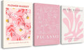 Matisse Abstract Wall Art Decor Pink Flower Canvas Pictures Picasso Aesthetic Wall Art Henri Matisse Prints Poster Abstract Flower Painting Market Artwork for Bedroom 16x24 Inch Framed Set of 3